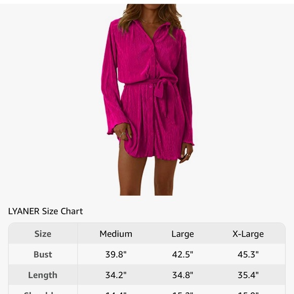 Lyaner Fuchsia Button Down Mini Shirt Dress with Belt - Picture 12 of 12